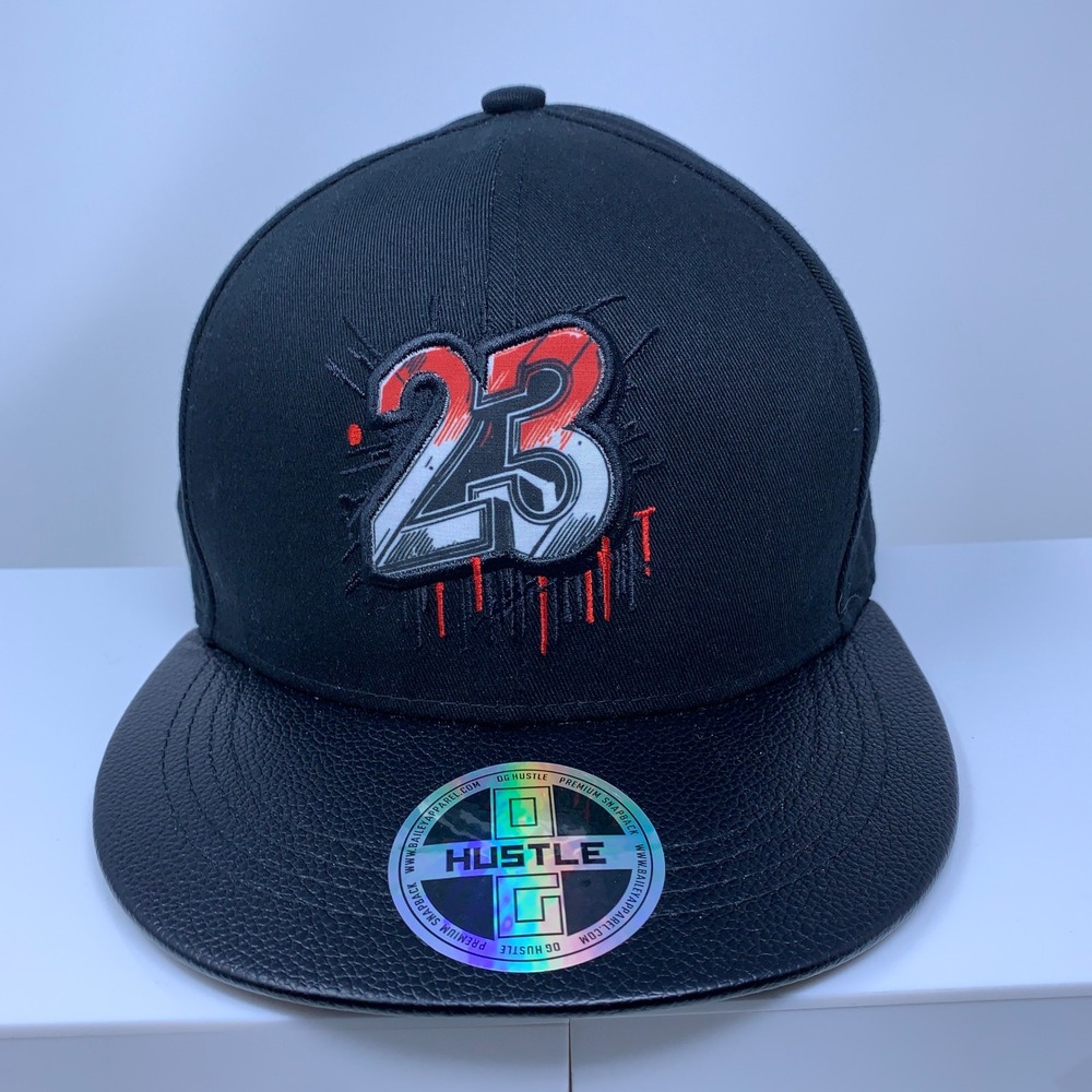 OG Hustle Mens OS Black 23 Drip Faux Leather Brim Snapback Hat